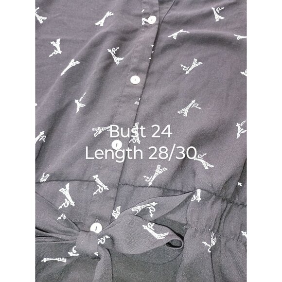 Sweet Rain Womens Black Eiffel Tower Paris Print Peplum Tie Front 3X - Picture 5 of 7